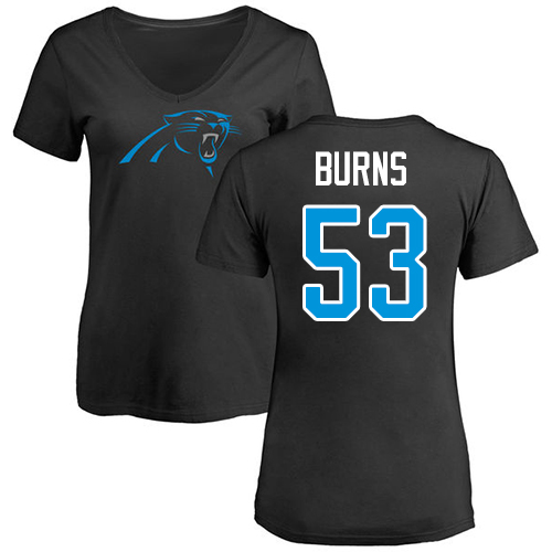 Carolina Panthers Black Women Brian Burns Name and Number Logo Slim Fit NFL Football #53 T Shirt